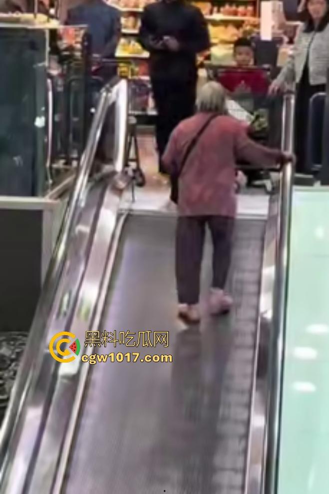 NPC大妈逆行走电梯，电梯向下她硬向上爬，逛一圈回来还在走，还要工作人员拉一把，没摔死就不错了！-2