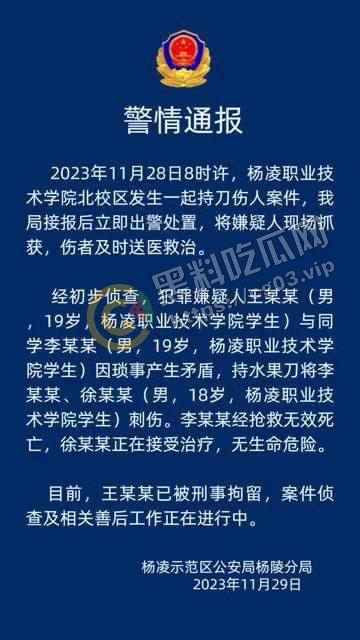 最全!陕西咸阳杨凌职业技术学院北校区 女海王的鱼塘里鱼情杀别的鱼事件 最终海王也被刀 现场画面-1