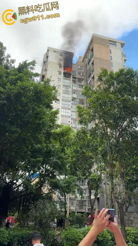深圳观湖招商观园高楼着火，火势从十六楼窗户喷涌，消防员救出被困小伙，整栋楼被烧的面目全非！-4